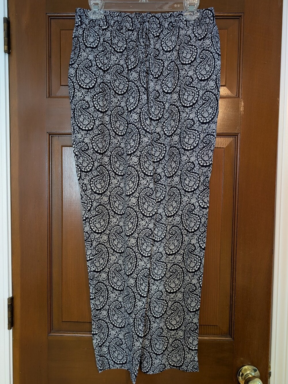 Talbots Black and White Floral Print Drawstring Waist Pants, Sz Medium